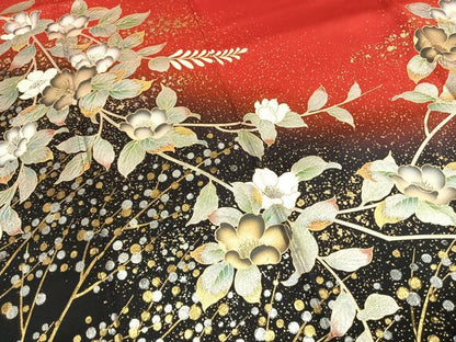 平和屋着物●豪華振袖　草花文　暈し染め　金銀彩　正絹　逸品　AABI9352fy