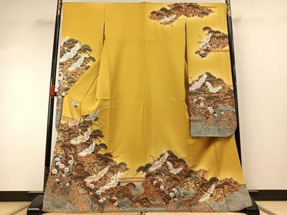 平和屋着物●豪華振袖　花鳥文　暈し染め　金彩　正絹　逸品　AABI9353fy