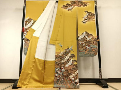 平和屋着物●豪華振袖　花鳥文　暈し染め　金彩　正絹　逸品　AABI9353fy