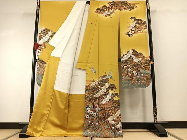 平和屋着物●豪華振袖　花鳥文　暈し染め　金彩　正絹　逸品　AABI9353fy