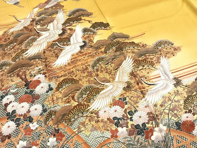 平和屋着物●豪華振袖　花鳥文　暈し染め　金彩　正絹　逸品　AABI9353fy