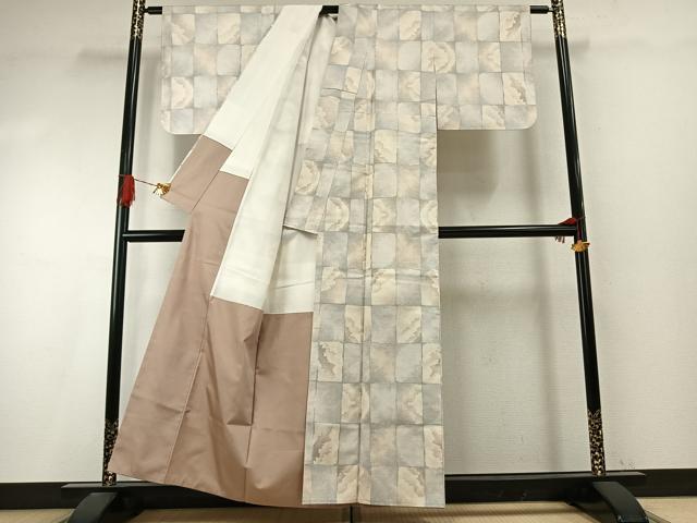 平和屋着物●本場大島紬　白大島　カタス7マルキ　市松文様　正絹　逸品　AABI9357fy