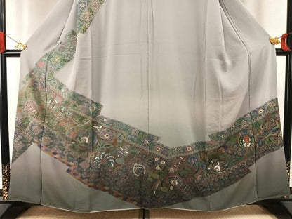 平和屋着物●訪問着　中国三大刺繍　汕頭刺繍　スワトウ刺繍　総刺繍　更紗花文　暈し染め　金糸　正絹　逸品　AABI9359fy