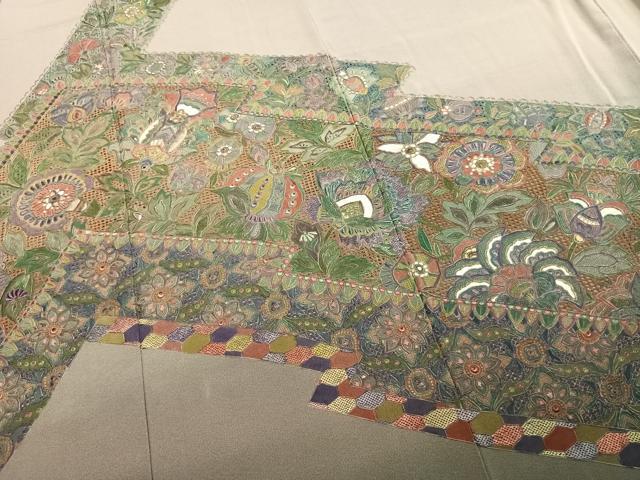 平和屋着物●訪問着　中国三大刺繍　汕頭刺繍　スワトウ刺繍　総刺繍　更紗花文　暈し染め　金糸　正絹　逸品　AABI9359fy