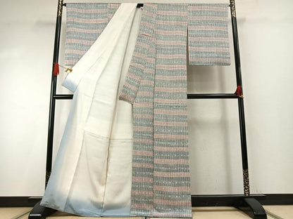 平和屋着物●上質な小紋　格子花文　正絹　逸品　AABI9361fy
