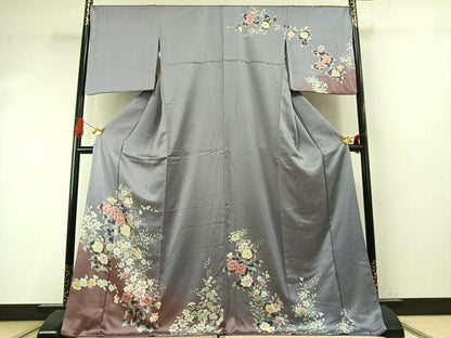 平和屋着物●訪問着　草花文　暈し染め　金彩　ロング丈　正絹　逸品　AABI9363fy