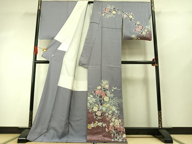 平和屋着物●訪問着　草花文　暈し染め　金彩　ロング丈　正絹　逸品　AABI9363fy