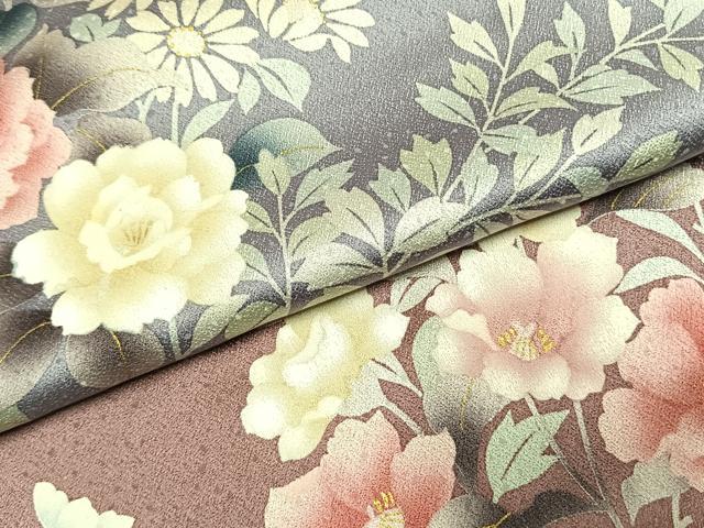 平和屋着物●訪問着　草花文　暈し染め　金彩　ロング丈　正絹　逸品　AABI9363fy