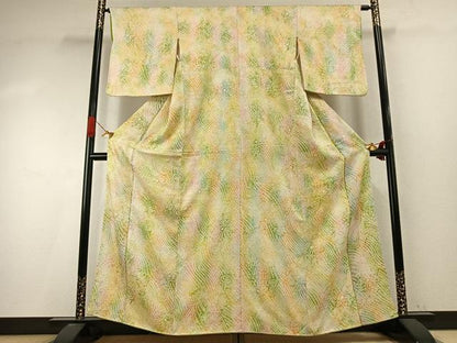 平和屋着物●上質な小紋　総絞り　草花文　暈し染め　正絹　逸品　AABI9365fy