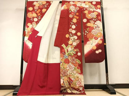 平和屋着物●豪華振袖　駒刺繍　絞り　草花文　暈し染め　金銀彩　京都きもの友禅扱い　正絹　逸品　AABI9368fy