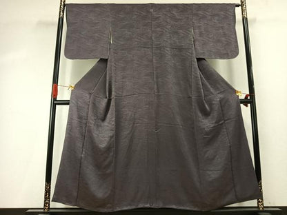 平和屋着物●上質な色無地　立波地紋　紫鼠色　正絹　逸品　AABI9369fy
