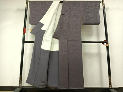 平和屋着物●上質な色無地　立波地紋　紫鼠色　正絹　逸品　AABI9369fy