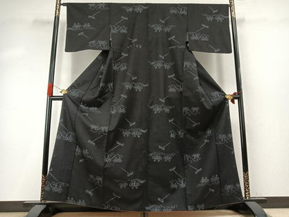 平和屋着物●上質な紬　蟹　黒地　正絹　逸品　AABI9370fy