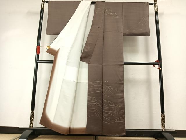 平和屋着物●訪問着　刺繍　立波箔散らし文　金糸　金彩　正絹　逸品　AABI9373fy