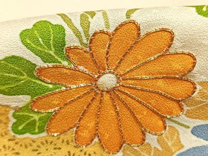 平和屋着物●訪問着　駒刺繍　草花文　金彩　胴抜き仕立て　正絹　逸品　AABI9375fy