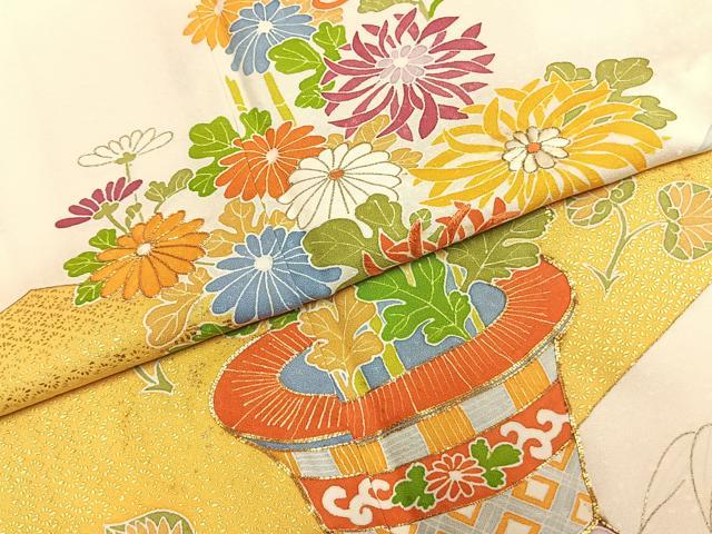 平和屋着物●訪問着　駒刺繍　草花文　金彩　胴抜き仕立て　正絹　逸品　AABI9375fy