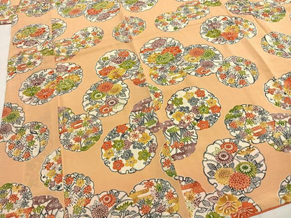 平和屋着物●上質な小紋　型染め　雪輪花文　鬼しぼ縮緬　正絹　逸品　AABI9376fy