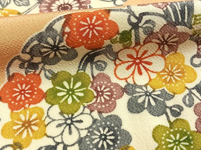 平和屋着物●上質な小紋　型染め　雪輪花文　鬼しぼ縮緬　正絹　逸品　AABI9376fy