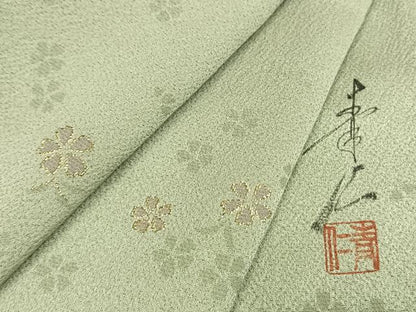 平和屋着物●友禅作家の巨匠　浅井青仁　小紋　舞花文　金糸　正絹　逸品　AABI9379fy