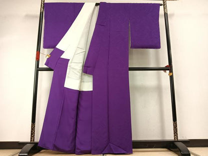 平和屋着物●上質な色無地　檜垣地紋　本紫色　正絹　逸品　AABI9380fy