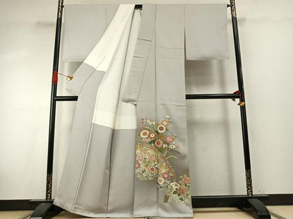 平和屋着物●友禅作家の巨匠　浅井青仁　色留袖　駒刺繍　草花文　暈し染め　金銀彩　正絹　逸品　AABI9385fy