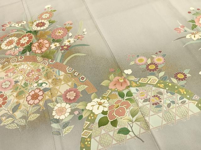 平和屋着物●友禅作家の巨匠　浅井青仁　色留袖　駒刺繍　草花文　暈し染め　金銀彩　正絹　逸品　AABI9385fy
