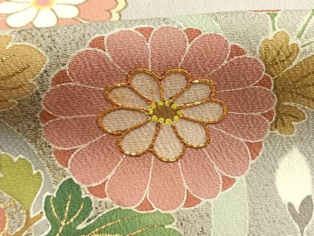 平和屋着物●友禅作家の巨匠　浅井青仁　色留袖　駒刺繍　草花文　暈し染め　金銀彩　正絹　逸品　AABI9385fy