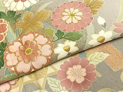 平和屋着物●友禅作家の巨匠　浅井青仁　色留袖　駒刺繍　草花文　暈し染め　金銀彩　正絹　逸品　AABI9385fy