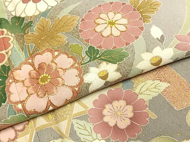 平和屋着物●友禅作家の巨匠　浅井青仁　色留袖　駒刺繍　草花文　暈し染め　金銀彩　正絹　逸品　AABI9385fy