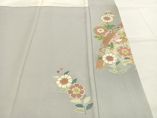 平和屋着物●友禅作家の巨匠　浅井青仁　色留袖　駒刺繍　草花文　暈し染め　金銀彩　正絹　逸品　AABI9385fy