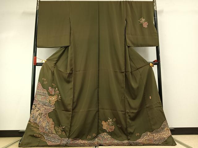 平和屋着物●越後十日町の一流染匠　桐屋・翠山工房　訪問着　絞り　草花文　金彩　丹後ちりめん　仮絵羽　正絹　逸品　未使用　AABI9387fy