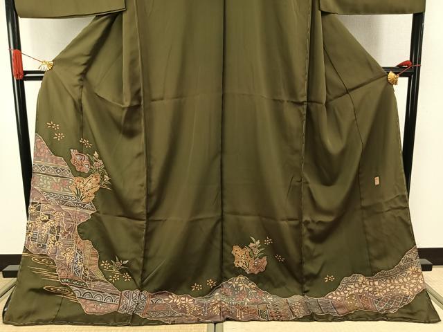 平和屋着物●越後十日町の一流染匠　桐屋・翠山工房　訪問着　絞り　草花文　金彩　丹後ちりめん　仮絵羽　正絹　逸品　未使用　AABI9387fy