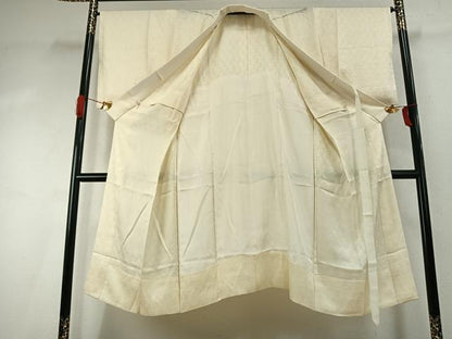 平和屋着物●長襦袢　無双仕立て　市松地紋　鳥の子色　正絹　逸品　AABI9392fy