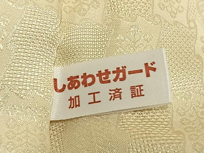平和屋着物●長襦袢　無双仕立て　市松地紋　鳥の子色　正絹　逸品　AABI9392fy