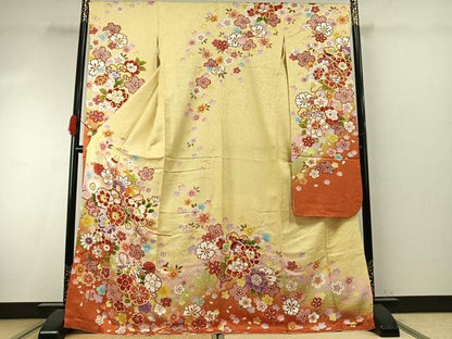 平和屋着物●豪華振袖　駒刺繍　草花文　暈し染め　正絹　逸品　AABI9393fy