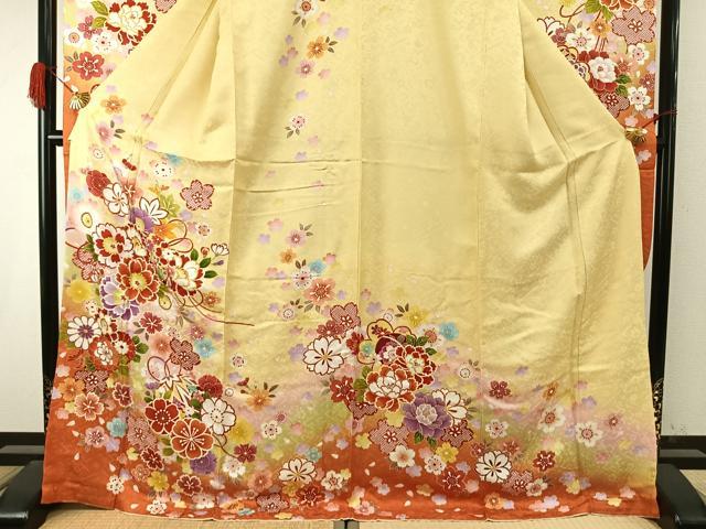 平和屋着物●豪華振袖　駒刺繍　草花文　暈し染め　正絹　逸品　AABI9393fy