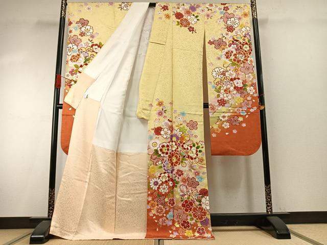 平和屋着物●豪華振袖　駒刺繍　草花文　暈し染め　正絹　逸品　AABI9393fy