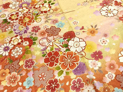 平和屋着物●豪華振袖　駒刺繍　草花文　暈し染め　正絹　逸品　AABI9393fy