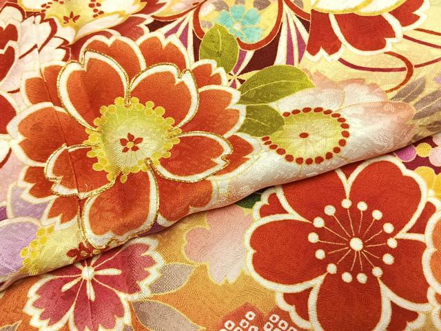 平和屋着物●豪華振袖　駒刺繍　草花文　暈し染め　正絹　逸品　AABI9393fy