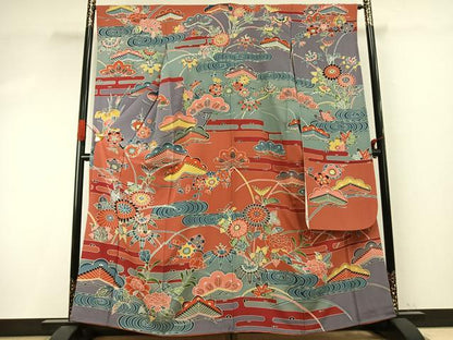 平和屋着物●豪華振袖　紅型　草花文　正絹　逸品　AABI9394fy
