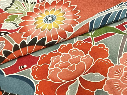 平和屋着物●豪華振袖　紅型　草花文　正絹　逸品　AABI9394fy