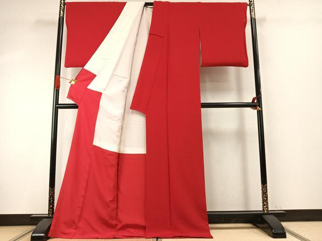 平和屋着物●ファッションデザイナー 花井幸子　色無地　茜色　ロング丈　正絹　逸品　AABI9395fy
