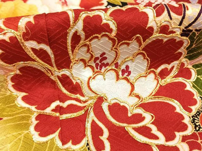 平和屋着物●豪華振袖　駒刺繍　草花文　金彩　京都きもの友禅扱い　正絹　逸品　AABI9399fy
