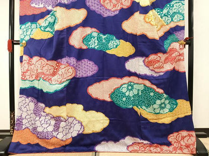 平和屋着物●豪華振袖　総絞り　雲取り花文　正絹　逸品　AABI9400fy