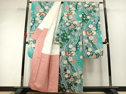 平和屋着物●豪華振袖　辻が花　舞蝶文　暈し染め　金彩　正絹　逸品　AABI9406fy