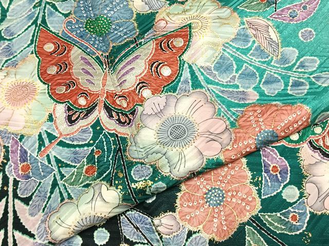 平和屋着物●豪華振袖　辻が花　舞蝶文　暈し染め　金彩　正絹　逸品　AABI9406fy