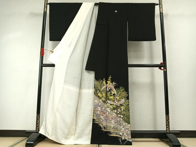平和屋着物●本加賀友禅作家　稲手明仁　黒留袖　花鳥文　三越扱い　正絹　逸品　AABI9412fy