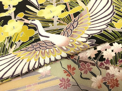 平和屋着物●本加賀友禅作家　稲手明仁　黒留袖　花鳥文　三越扱い　正絹　逸品　AABI9412fy