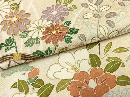 平和屋着物●訪問着　駒刺繍　草花文　暈し染め　金彩　ロング丈　正絹　逸品　AABI9415fy