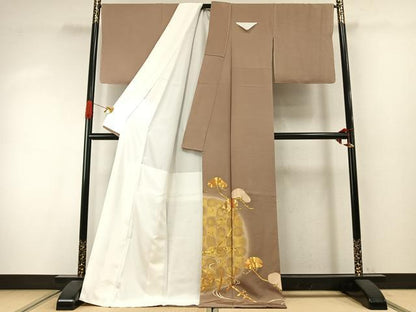 平和屋着物●豪華色留袖　駒刺繍　枝松文　金彩　ロング丈　正絹　逸品　AABI9416fy